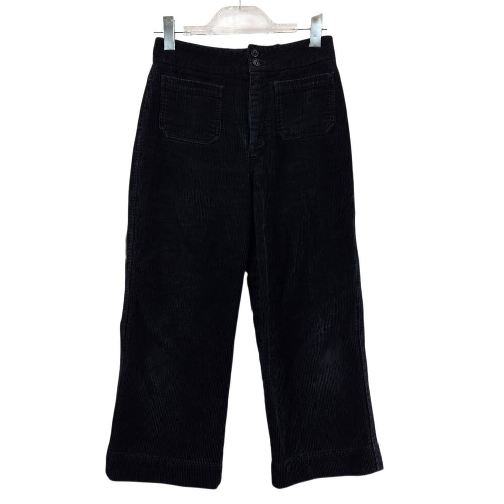 Marine‎ Layer Pants Womens 4 Black Wide Leg Cropped Wide Whale Corduroy Cotton